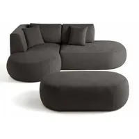 Lisa Design Santorini - 4-Sitzer Modulares Ecksofa links + Hocker - aus strukturiertem Stoff , Grau - Grau