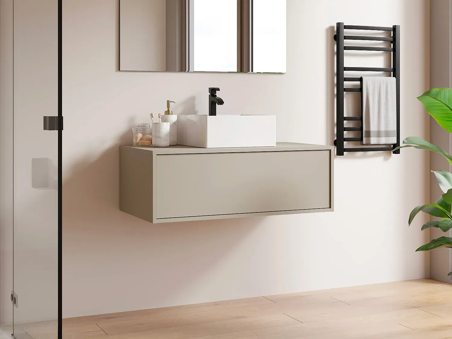 Waschbeckenunterschrank hängend - Beige - 94 cm - TEANA II