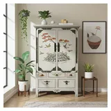 OPIUM OUTLET Kleiderschrank Chinesischer Hochzeitsschrank beige-grau Vintage-Stil (B x T x H: 90 x 60 x 160 cm; komplett montiert, Farbe hellgrau / beige, Asia Möbel Schrank Kommode orientalisch) asiatisch grau