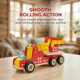 HaPe Feuerwehrauto mit Sirene - mit Feuerwehrmann-Figur, Spielzeugauto, Feuerwehrauto mit drehbarer Leiter & Zubehör, aus Holz, Rollenspielzeug für Kinder ab 2 Jahren
