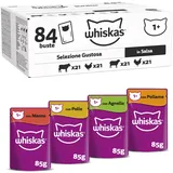 Whiskas 1+ Katzenfutter nass - ab 1 Jahr - 84x85g Portionsbeutel - Klassische Auswahl in Sauce - Katzen Nassfutter - Großpackung