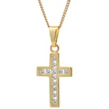 HOPLO Kreuzanhänger Gold Anhänger Kreuz Zirkonia mit Goldkette 375 - 9 Karat Gold 38 cm, Made in Germany 38 cm Kindergröße