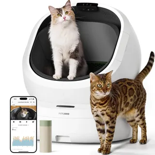 PETLIBRO Luma selbstreinigende Katzentoilette mit KI-Kamera, automatische Katzentoilette mit Geruchskontrolle, Multi-Katzen-Erkennung, App-Tracking und offenem Design, Weiß, 59L x 57B x 69,5H cm