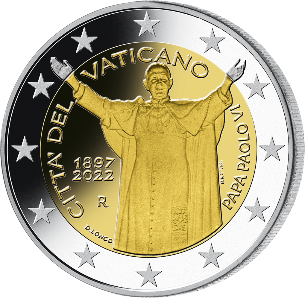 Vatikan 2022: 2-Euro Gedenkmünze "125. Geburtstag von Papst Paul VI."