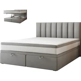 Trada Boxspringbett 180 x 200 mit Bettkasten mit Matratze Grau -