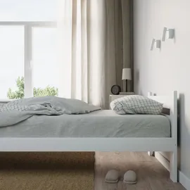 home collective Holzbett mit Lattenrost Modern Bett Bed Kiefer Massiv Bettgestell Doppelbett Massivholzbett Klassisch | Langlebig | Skandi... - weiß