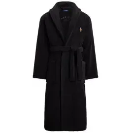 Ralph Lauren Bademantel mit Bindegürtel und Label-Stitching, Black, L/XL