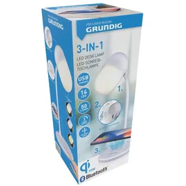 Grundig Schreibtischlampe Led 3-in-1 - Wireless Phone Charger Qi Technologie - Bluetooth - Leselicht - Weiß - Weiß