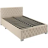 Tectake tectake® Polsterbett in Samtoptik mit Steppmuster inklusive hochklappbarem Lattenrost, großer Stauraum