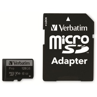 Verbatim Pro U3 R90/W45 microSDXC 128GB Kit, UHS-I U3, Class 10 (47044)