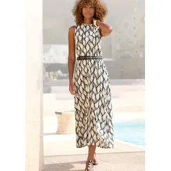 Jerseykleid, mit Alloverdruck, Midikleid, hochgeschlossen, sommerlich-elegant, Gr. 46 - N-Gr, creme-khaki bedruckt, , 81462306-46 N-Gr