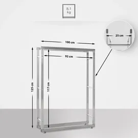 CLP Kaminholzständer Keri V2 25 x 100 x 125 cm silber