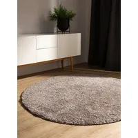 benuta basic Waschbarer Hochflor Shaggyteppich Soho Taupe ø 80 cm rund - Bettvorleger für Schlafzimmer