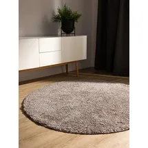 benuta basic Waschbarer Hochflor Shaggyteppich Soho Taupe ø 80 cm rund - Bettvorleger für Schlafzimmer