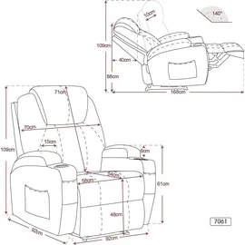 MCombo Elektrisch Relaxsessel Massagesessel Fernsehsessel Heizung 7061DB - Braun