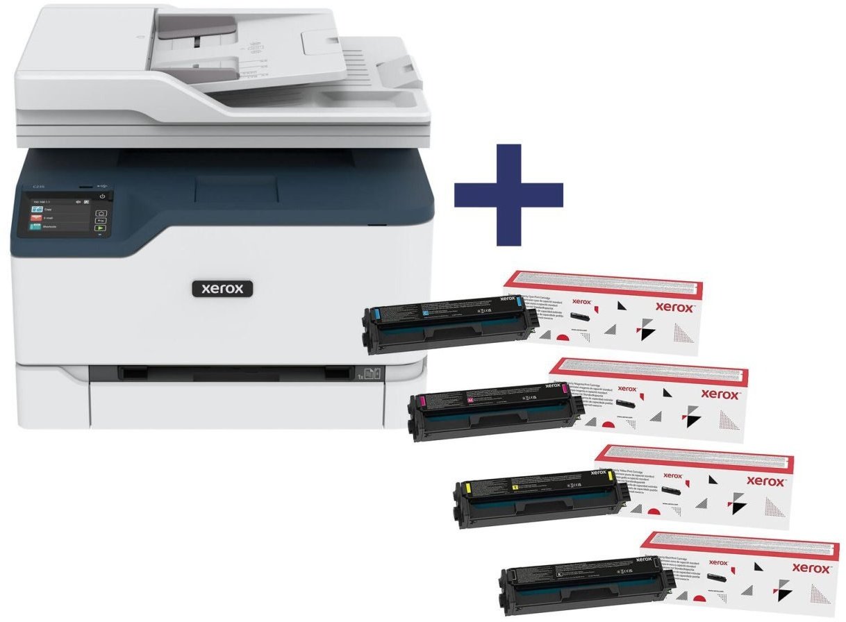 Jetzt 80€ Cashback sichern!* Xerox C235 Farblaser-Multifunktionsgerät inkl. Original Xerox Toner Set (CMYK)