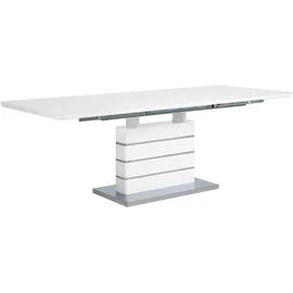 Beliani Esszimmertisch Weiß mit Silber 90 cm Ausziehbar Glas-Tischplatte Mittelsäule Rechteckig Modern - Weiß/Silber