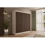 ALTDECOR Schiebetürenschrank VILANv2 (Kleiderschrank Garderobenschrank mit viel Stauraum Moderner Schrank) Vielseitiger Schwebetürenschrank Lamellen LED Beleuchtung weiß 200 cm x 215 cm x 61 cm