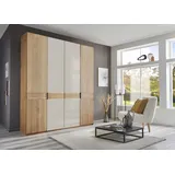 Drehtürenschrank WIEMANN "Cardiff, Massivholztüren in Kombination mit Glas- oder Spiegeltüren", beige (glas champagner), B:197,3cm H:236cm T:58cm, Floatglas, Holzwerkstoff, Hartfaserplatte, Massivholz, Schränke, hochwertiges Design in langlebiger Qualität, viel Stauraum