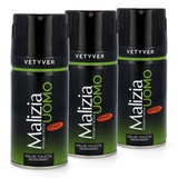 Malizia Uomo Deo Vetyver 3 x150ml Vetiver DEODORANT GRÜN aus Italien