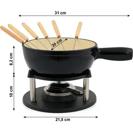 BBQ-Toro 9-teiliges Gusseisen Fondue Set für 6 Personen, 2 L, emailliert) schwarz -