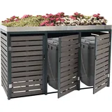MCW 3er Mülltonnenverkleidung MCW-K14, Mülltonnenbox mit Pflanzkasten, 124x200x84cm WPC Edelstahl 107kg ~ anthrazit