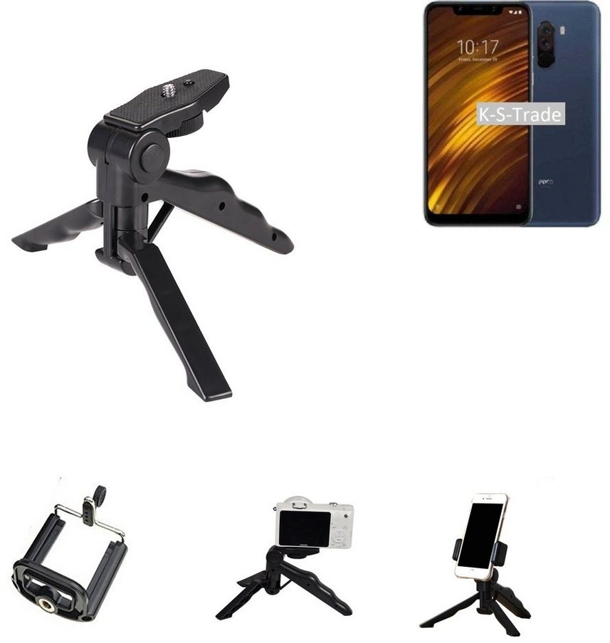 K-S-Trade für Xiaomi Pocophone F1 Smartphone-Halterung, (Stativ Tisch-Ständer Dreibein Handy-Stativ Ständer Mini-Stativ) schwarz