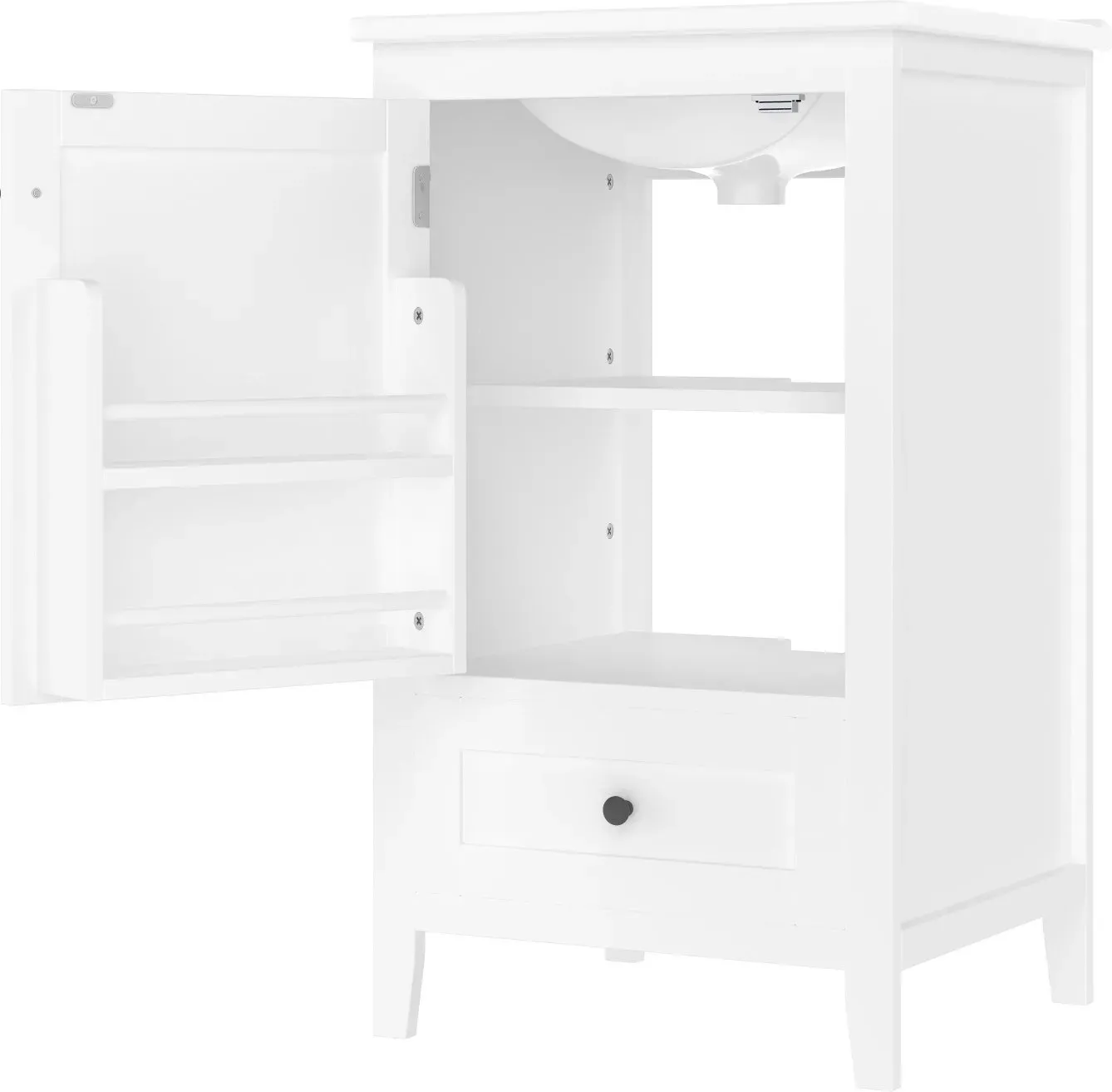 Badezimmerschrank, mit Waschbecken geräuschlose Schublade, verstellbares Regal, leicht zu reinigend, Weiß, 51 x 46 x 85 cm   Aosom.de