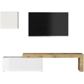 OTTO home TV-Wand OTTO HOME "Chronos TV-Set, Wohnwand – Elemente frei platzierbar, Made in Italy", weiß (weiß hochglanz, eiche wotan), B:240cm H:190cm T:40cm, Kastenmöbel-Sets, Lowboard Breite 240 cm, Hängeschrank Breite 50 cm, Made in Italy