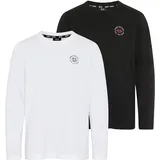 H.I.S. Langarmshirt H.I.S "2er Pack Shirts mit Logoprint für Jungen", Jungen, Gr. 140/146, schwarz, weiß, Jersey, Obermaterial: 100% Baumwolle, bedruckt, Basic, Shirts Langarmshirt, Für TEENS. 2er Pack Shirts