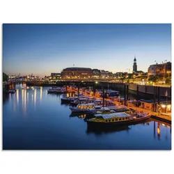 Glasbild ARTLAND "Hamburg Hafen Panorama mit Michel", beige (farbe bild(er): naturfarben), B:80cm H:60cm, Bilder, in verschiedenen Größen