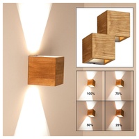 ETC Shop 2er Set LED Holz Wand Lampe DIMMBAR Wohn Zimmer Beleuchtung Up Down Strahler