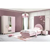 JV Möbel Kinderzimmer Set Kinderbett, Nachttisch Modern Kleiderschrank, rosa Luxus Möbel