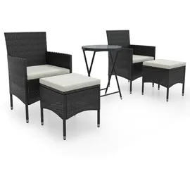 vidaXL 5-tlg. Garten-Bistro-Set Poly Rattan und Hartglas Schwarz - Schwarz