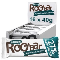 Roobar Protein Spirulina & Zitrone - 100% Bio, Vegan Proteinriegel, milchfrei & glutenfrei – 16 x 40g Protein-Riegel in einer Box