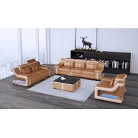 JVmoebel Sofa Sofas Couch Polster Sofa Set 311 Leder Couchen Sofas Gruppe, 3+1+1 Sitzer ohne 2 Sitzer, Made in Europe beige|braun