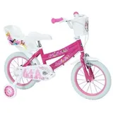 Huffy Kinderfahrrad Disney Princess 14 Zoll Rosa mit Stützrädern, Korb und Puppensitz - Blau