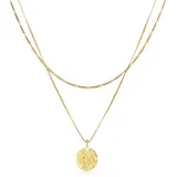 KUZZOI Halskette Herren Layer Figaro Venezianer Plättchen 925 Silber Gold