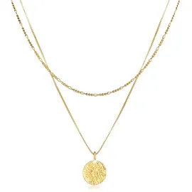 KUZZOI Halskette Herren Layer Figaro Venezianer Plättchen 925 Silber Gold