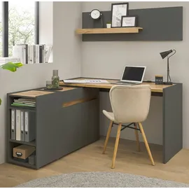 furn.design Büromöbel Set in grau matt und Wotan Eiche Holz modern mit Schreibtisch, Kommode und 2 x Regal für Homeoffice und Büro Schreibtisch mit StauraumCenter (Set 1)