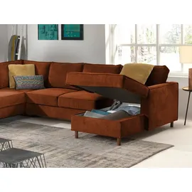 best mobilier Jake - Wohnlandschaft - mit Schlaffunktion und Bettkasten - 7-Sitzer - aus Cord - links Rostfarben