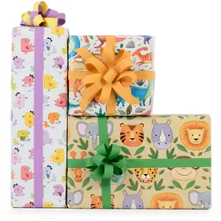 Star Geschenkpapier 70cm 2m Rolle Wildtiere Motiv Geschenk Papier Kindergeburtstag Geburtstag Tieremotiv Geschenkpapierrolle Packpapier Beige Bunt