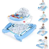 FANTASK 6 in 1 Lauflernwagen, Baby Walker mit Musik & Licht, Lauflernhilfe höhenverstellbar & klappbar, Laufwagen mit abnehmbarem, Spielboard & Fußpolster, Gehfrei baby ab 6 Monaten (Blau)