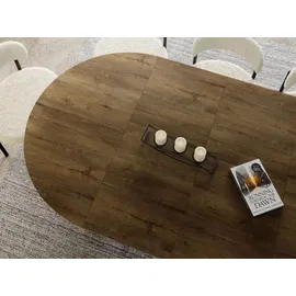 WFL GROUP Esstisch Rund Ausziehbar mit Lamellen im Loft-Stil – 100 bis 180 cm – Industrieller Tisch mit Schwarzen Metallbeinen, Platzsparend für Wohnzim... - Braun