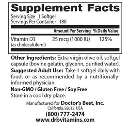Doctor's Best Vitamin D3 1000 IU Softgels 180 St.