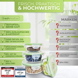 Fresh Master Frischhaltedose Set 18 tlg. Borosililatglas, (370 ml, 640 ml, 1.050 ml, 1.520 ml rechteckig mit Deckel 320 ml, 800 ml quadratisch mit...