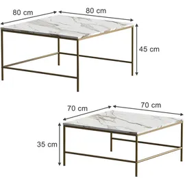 Vicco Couchtisch-Set Ramio, Weiß/Gold, 80 x 80 cm 2 Teile