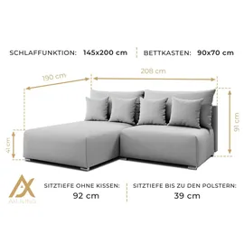ax living Ecksofa mit Schlaffunktion Ederra 208 cm breit – beige Stoff R