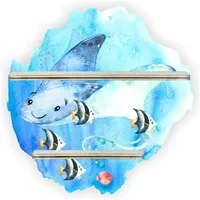 Farbklecks-Collection Regal Erweiterung für Hörfiguren, kompatibel mit Tonie-Figuren, Unterwasserwelt Modul Manta mit Fischen, 22x22 cm, für 7–10 Figuren, Wandregal Kinderzimmer, handgefertigt
