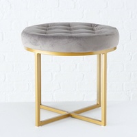 Design Hocker Fantastic rund Samt Grau Gold Sitzhocker Beistelltisch Samthocker